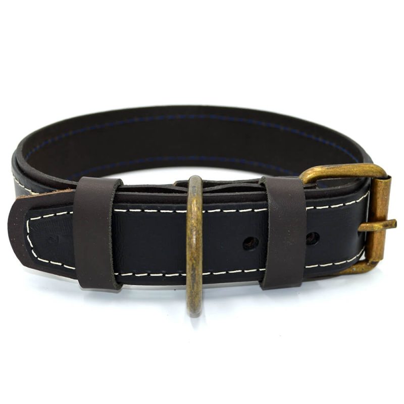 zgarda caine piele naturala dubla neagra