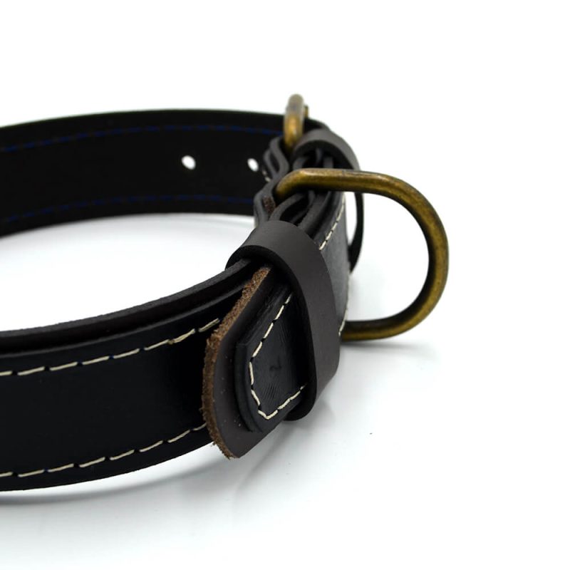 zgarda caine piele naturala dubla neagra0