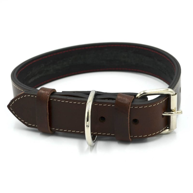 zgarda caine talie mare piele dubla maro inchis lata 4 cm